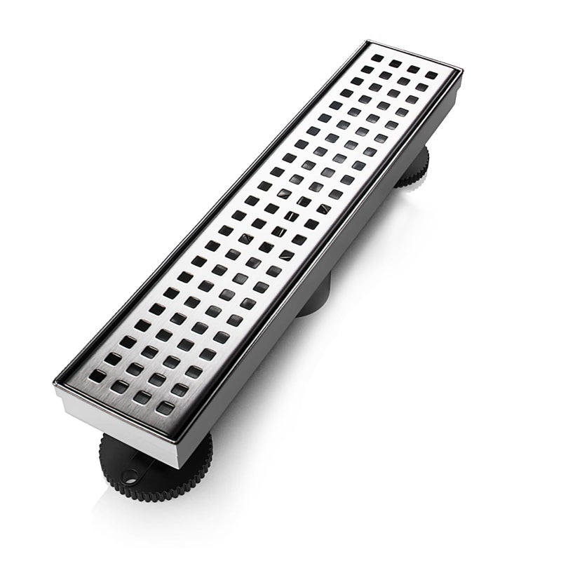 SaniteModar Shower Drain, 12 inch Linear Shower Drain with Removable Square Hole Panel, AISI 304 Stainless Steel Brushed Shower Floor Linear Drain with Adjustable Feet and Hair Strainer - Image 1